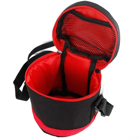 Rugged Heavy Duty Telescope Equipment Storage Bag with Protective Padding and Oxford Cloth, open view showing red interior and mesh pocket.
