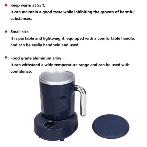 Smart Heated Coffee Mug With Portable Temperature Control Cup And Electric Warmer Keeps Your Daily Brew Straight Fire For Lowkey Office Grind Or Lazy Weekend Lounge Vibes All Year Round, food-grade aluminum alloy, small size, featured with a handle.
