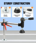 Dead Legit Sliding Table Saw Clamp And Presser Featuring Rugged Cast Iron Build With Comfy Anti Slip Grip For Precision Woodworking showing solid handle and 2.4 inch plate.