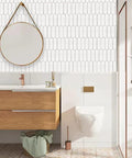 Peel And Stick Picket Tile Backsplash White Matte Ceramic Look Long Hexagon Self Adhesive Wall Tiles Pack Of 12 in bathroom setting