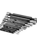 10 Piece Thread Plug Gauge Set With Double End Through Stop For Metric Thread Inspection, assorted sizes, laid out flat