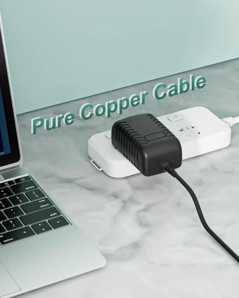 Rock Solid 6V AC Adapter No Sweat Plug And Play Charger compatible with Skil & Bosch power tools, connected to a wall outlet.