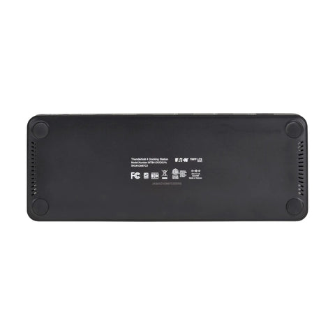 Slick Thunderbolt 4 Docking Station For Laptops Drives Dual Screens With 8K 60Hz Or 4K 144Hz Plug And Play showing rear connection ports.