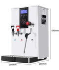 Commercial Stainless Steel Milk Frother Solid Build Cranks Heat Fast Auto Fill Pump, 645mm tall with digital display.