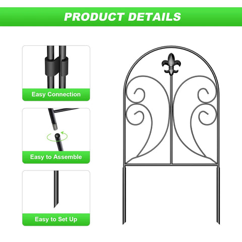 Arched Decorative Garden Fence Set, 10 Pack, 24 Inch High By 10 Foot Long Rustproof Metal Barrier For Yard And Patio detail