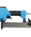 Professional Grade Pneumatic Brad and Staple Nailer with Insanely Fast Nailing Speed and Efficient Air Flow Usage and Sweet Grip for Furniture and Woodworking Tasks, blue handheld tool with durable metal frame.