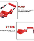 Comparison of two red 2 Pack Must Have Kill Switch Lanyard For Boat And Jet Ski Replacement Wrist Strap Emergency Kill Stop Cord Tether EW2-68348-00-00 Fits Marine Outboard Ignition Red With Flag, one with American flag design.