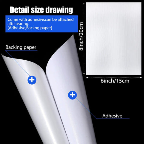 Vinyl Siding Repair Patch Kit 6x8 Inch Self Adhesive PVC Tape Hole Cover For Mobile Homes Skirting Fences And Exterior Walls White No Tools Needed Quick Easy Seamless Fix showing adhesive and backing paper with size dimensions.