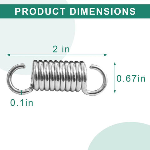 Slick Two Inch Hook To Hook Recliner Chair Tension Springs Replacement Kit For Furniture And Bed Frame Repair Zero Hassle Fix Heavy Duty Pack Of Eight Killer Fit Upgrade, showing dimensions 2in, 0.67in, and 0.1in.