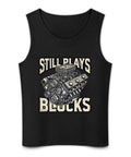 Mens Sleeveless Cotton Tank Top Built Tough For The Gym Sweat Wicking Workout Tee with engine graphic design.