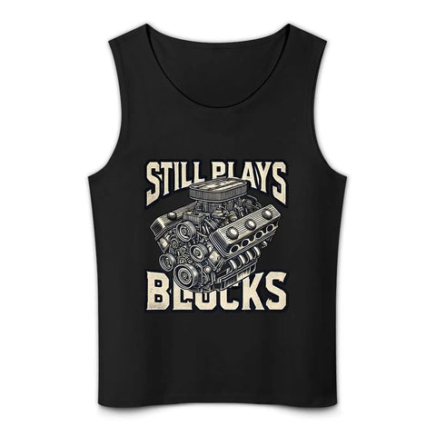 Mens Sleeveless Cotton Tank Top Built Tough For The Gym Sweat Wicking Workout Tee with engine graphic design.