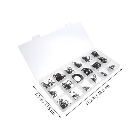 225-Piece Carbon Steel C-Shape Snap Ring Kit With External Retaining Clips For Shafts Durable Heavy-Duty organized in a plastic case