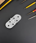 Beefy Stainless Steel Flip Top Hinges 4 Pack for Furniture with round edges on black surface, heavy duty, smooth surface