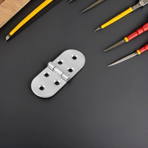 Beefy Stainless Steel Flip Top Hinges 4 Pack for Furniture with round edges on black surface, heavy duty, smooth surface