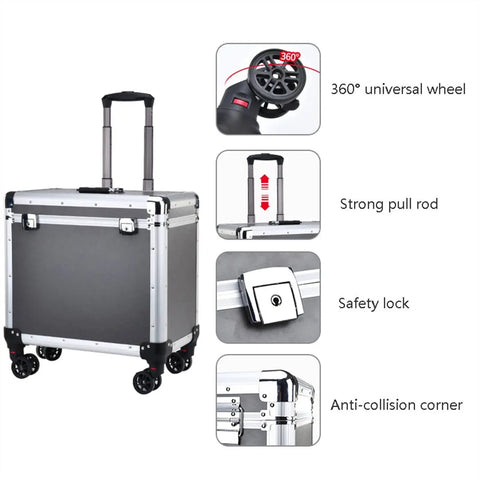 Heavy Duty Tool Box On Wheels With Locking Telescopic Handle Large Capacity Organizer Aluminum Alloy Storage Chest