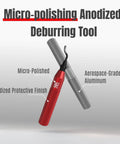 Pro Afa Deburring Tool Set With 11 M35 High Speed Steel Blades For Stainless Steel And Hard Metal, features red anodized aluminum handle.