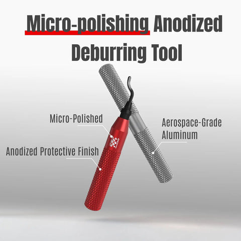 Pro Afa Deburring Tool Set With 11 M35 High Speed Steel Blades For Stainless Steel And Hard Metal, features red anodized aluminum handle.