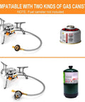 Portable 3700W Camping Stove With Piezo Ignition, Backcountry Backpacking Burner For Outdoor Cooking, Compatible With Butane And Isobutane And Butane Propane Blends EN 417, Includes Adapter And Carry Case, shown with gas canisters