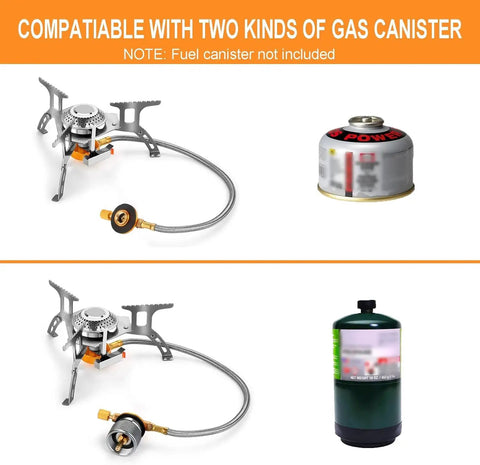 Portable 3700W Camping Stove With Piezo Ignition, Backcountry Backpacking Burner For Outdoor Cooking, Compatible With Butane And Isobutane And Butane Propane Blends EN 417, Includes Adapter And Carry Case, shown with gas canisters