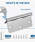 18 Pack Brushed Nickel Door Hinges Three And A Half Inch By Three And A Half Inch Interior Hinge With One Quarter Inch Radius Satin Nickel Finish Built For Steel Residential Doors Fits Bedroom And Standard Doors with screws and removable pin
