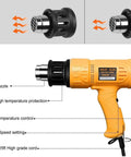 Beast 1800W Hot Air Heat Gun With Dual Temp Modes showing nozzle, temp control, cord, and 2-speed setting for crafts and paint stripping.