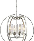 Brushed Nickel Four Light 24 Inch Globe Chandelier For Dining Room And Living Space, Kitchen Island, And Foyer - Dope Industrial Farmhouse Pendant Lighting With Clear Glass Shades, Dimmable, E26 Bulbs Required. Features brushed nickel finish with clear glass globe shades.