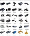 Machine accessories for All Terrain Rubber Tracked Skid Steer Loader shown with various attachments like bucket and auger.