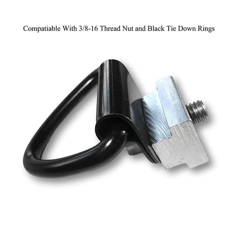 Heavy Duty T Slot Nuts And Bed Rails Cleats For Toyota Tacoma And Tundra Pickups showing a black tie down ring with zinc hardware.