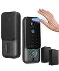 Dual Swappable Battery Smart Lock With 6 Month Power, 2K 180 Degree Camera And Video Doorbell For Front Door shown with hand entry