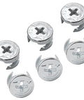 Built Tough 20 Pack 15X9.5MM Cam Lock Nuts For Furniture Fixes And Cabinet Assemblies Carbon Steel Nickel Plated visible in a group.