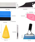 7-piece vinyl wrap tool kit for automotive window tinting; includes scraper, squeegees, cutting knife with blades.