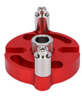 Red anodized aluminum doweling jig kit with three drill bushings for precise wood joints, compact and lightweight design.