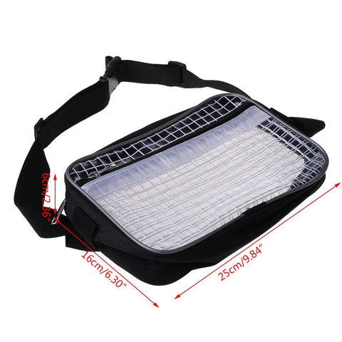 Straight Up Rugged Clear PVC Fanny Pack With Anti Static Grid Design And Adjustable Waist Bag For Cleanroom Grind showing transparent pockets and strap.