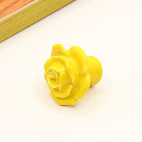 Cute Ceramic Rose Knob Set Yellow Vintage Kitchen Style Drawer Pulls 6 Pack Rose Flower Cabinet Knobs With 3 Size Screws