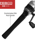 Micro Spincast Reel And Rod Combo For Beginners With A Five Foot Two Piece Rod shown with EVA rod handle.