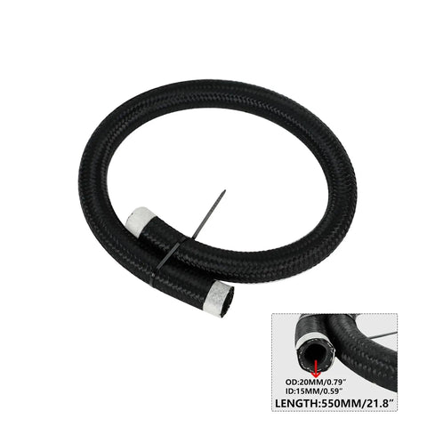 Turbo Oil Drain Line Kit For T3 T4 T04E T60 T61 T70 Turbos Stainless Steel Braided Oil Line close-up showing length and diameter