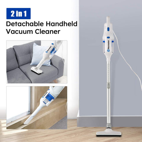 Ultra Lightweight 2-In-1 Corded Vacuum Cleaner With 14Kpa Power Suction standing on floor, detachable handheld option displayed.