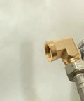Kick Ass 90 Degree Solid Brass Elbow Fitting 1/4 Inch NPT Male X Female Right Angle Pipe Adapter For Hydraulic Gas Water Systems Heavy Duty Leak Proof Seal Built Tough CA360 Forged Brass Rated High Pressure 1200 PSI No Fail Performance All Jobs installed on a braided hose