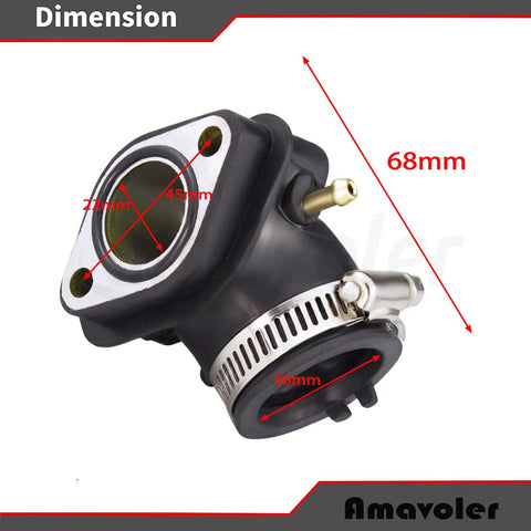 GY6 Carburetor Intake Manifold Pipe Replacement Fits 152QMI 157QMJ Engine with dimensions for Chinese scooters go karts