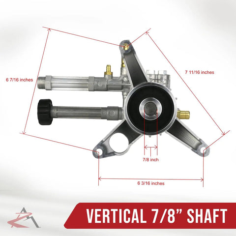 AR 2600 PSI Pressure Washer Pump Replacement Two Point Two GPM 7 8 Inch Shaft with dimensions and 3 bolt pattern