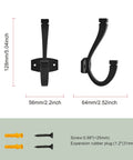 Dimensions and hardware for Matte Black 5 Pack Coat And Hat Wall Hooks Double Hooks For Hanging Towels Bags Backpacks Purses