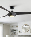 56" Farmhouse Reversible Ceiling Fan Light with Dark Gray ABS Blades, modern design with matte black finish and LED light.
