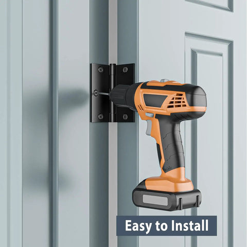 Installation of Six Pack Three And A Half Inch Matte Black Door Hinges featuring square corners with a cordless drill.