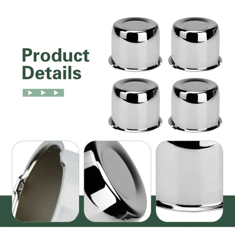 Heavy Duty Push Through Trailer Wheel Center Caps Boasting A Slick Chrome Polish For A Tight Universal Mount On Truck Rv And Suv Rims.