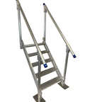 Heavy Duty Aluminum Dock Stairs With Five Wide Platforms And Twin Handrails, featuring sturdy marine-grade construction.