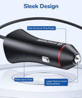 MFi Certified USB C Car Charger for iPhone and iPad, 32W Quick Charge With PD 20W And 12W USB, sleek black design with red ring
