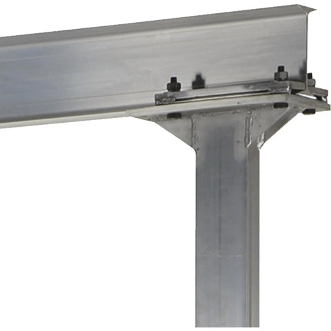 Solid Welded Aluminum Adjustable Gantry Crane Two Thousand Pound Load Rating Twelve Foot Wide Span Quick Lift Height Heavy Duty Swivel Casters Built Like A Tank For The Shop Floor frame joint detail showing welded aluminum construction.