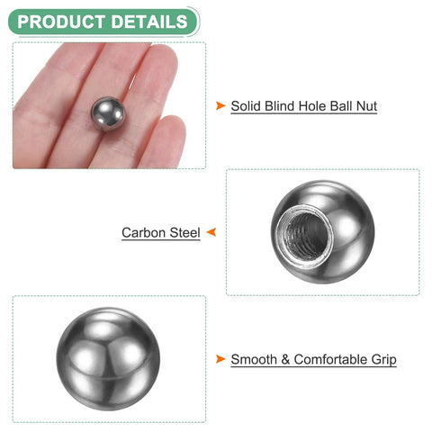 Close-up of 20 Pack Threaded Ball Nut Knobs M6x12mm Carbon Steel Female Thread Ball Nut Cap Chrome Tone with hand and details