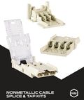 Non-Metallic Cable Splice Box For 12 To 14 AWG Three-Conductor Cable With Ground, NMS-3, shown with clear cover open and closed