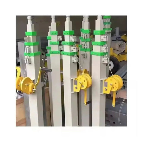 Heavy Duty Eight Meter Telescopic Mast Badass Rig With Knuckle Saver Mechanical Crank and Bright LED Floodlight showing multiple mast sections and winch.